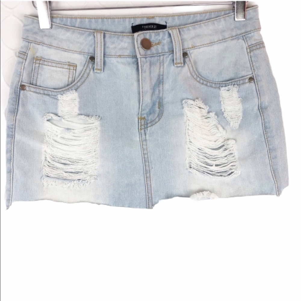 Forever 21 Distressed Denim Frayed Mini Skirt S